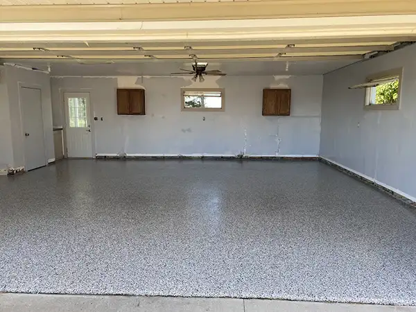 Garage floor after flake coating